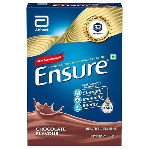 Ensure Complete, Balanced Nutrition Drink For Adults 400g, Chocolate Flavor, Now With A Special Ingredient HMB And 32 Essential Nutrients To Help Build & Protect Muscle Strength