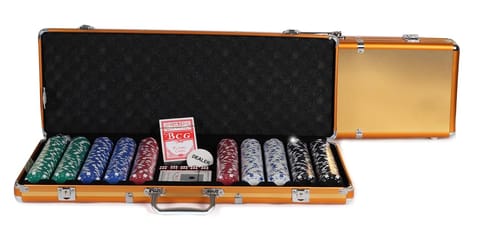 KD Complete 500 Matte Gold Poker Chip Set – Includes Aluminum Case, Texas Hold’Em Buttons, and Cards, Perfect for Casino and Family Gatherings With Premium Professional Casino Chip Set.